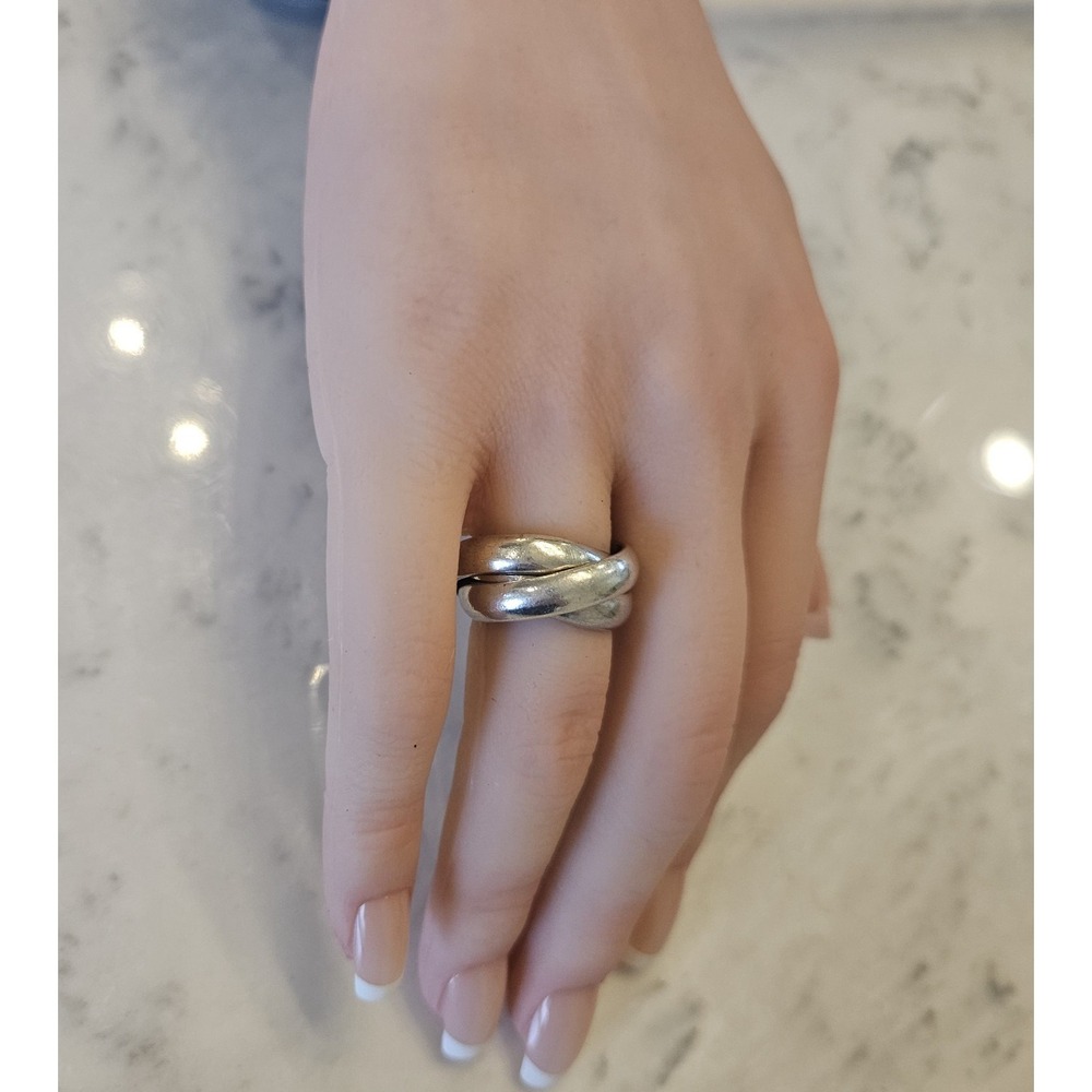 Vintage 925 Sterling Silver Triple Interlocked Trinity Wide Band Ring Size 6.5-7 - Picture 2 of 7